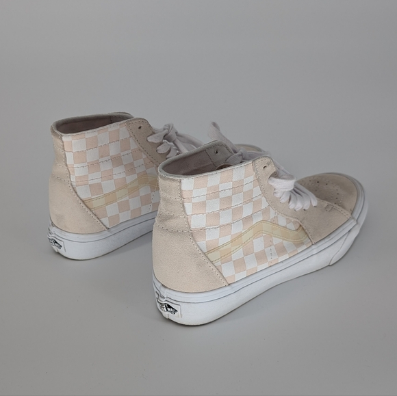 Vans Sk8-Hi Checkerboard High Top Sneakers | Size 9 | Cream White Suede Canvas - Picture 6 of 14